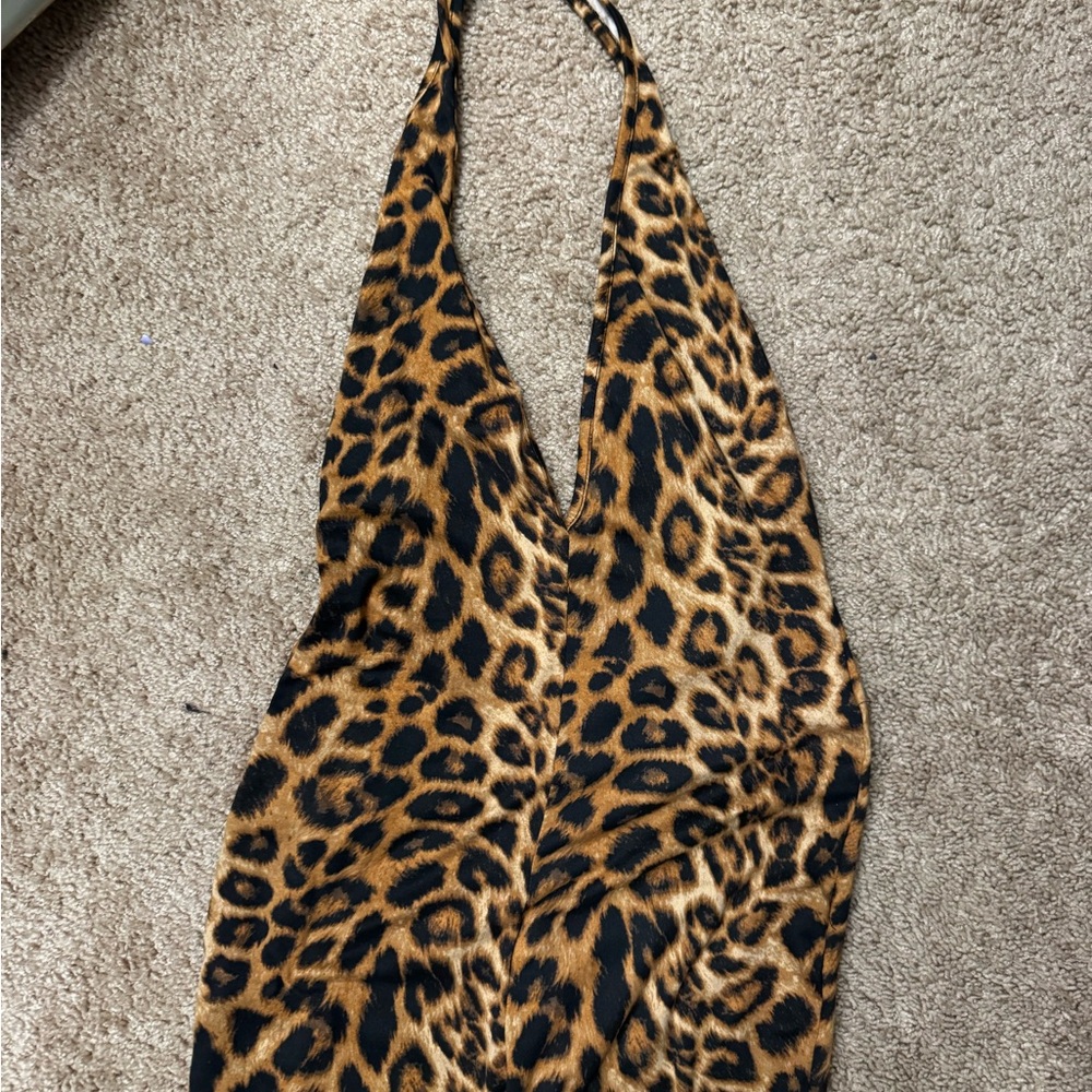 Leopard Print Halter Jumpsuit - Picture 2 of 4